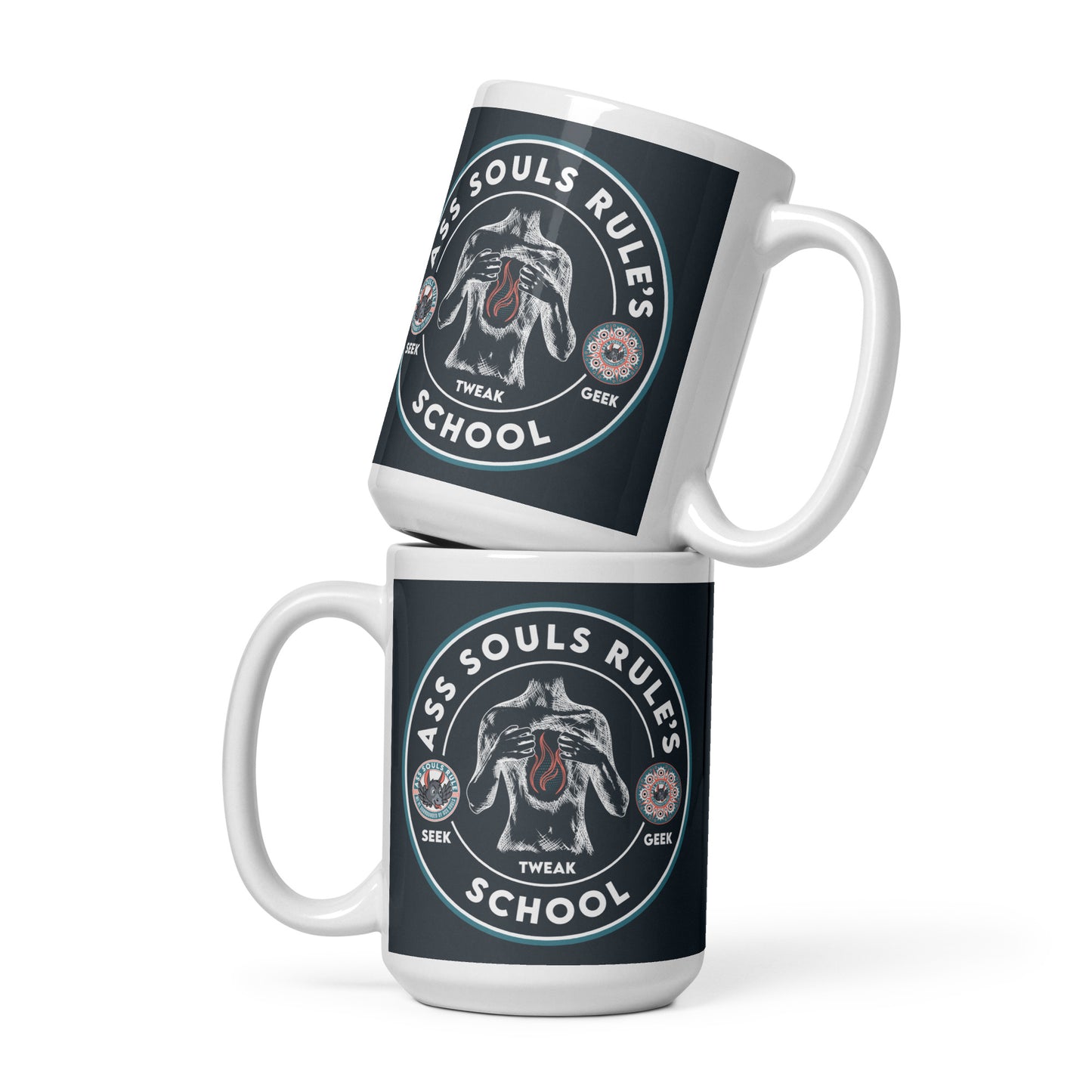 Ass Souls Rule's School dark white glossy mug