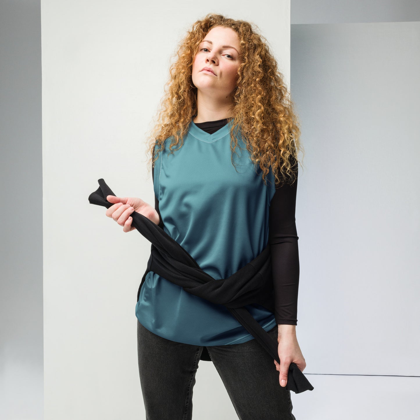 Logo of ASR recycled unisex basketball jersey - teal