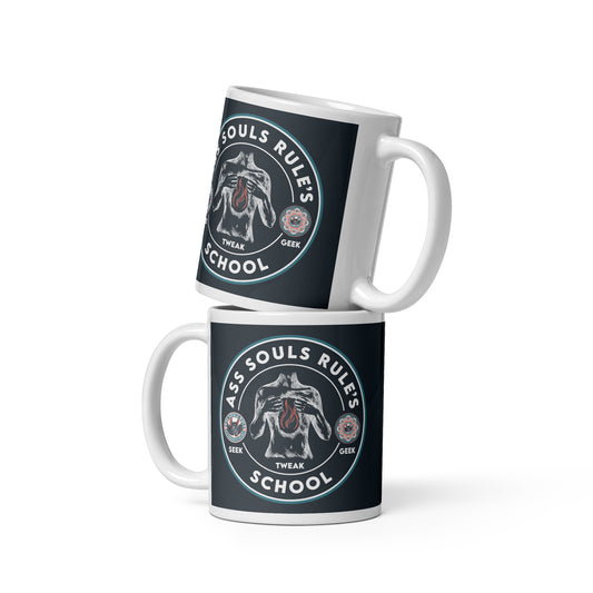 Ass Souls Rule's School dark white glossy mug